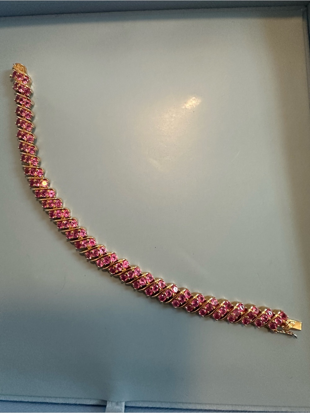 Gold-Tone Pink Crystal Tennis Bracelet - Women Jewelry